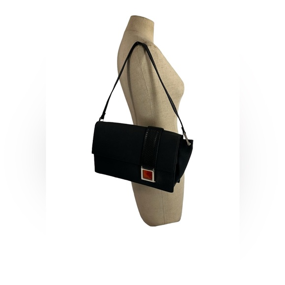 Vintage GIANNI VERSACE black canvas shoulder bag snake trim with duster - Picture 2 of 16